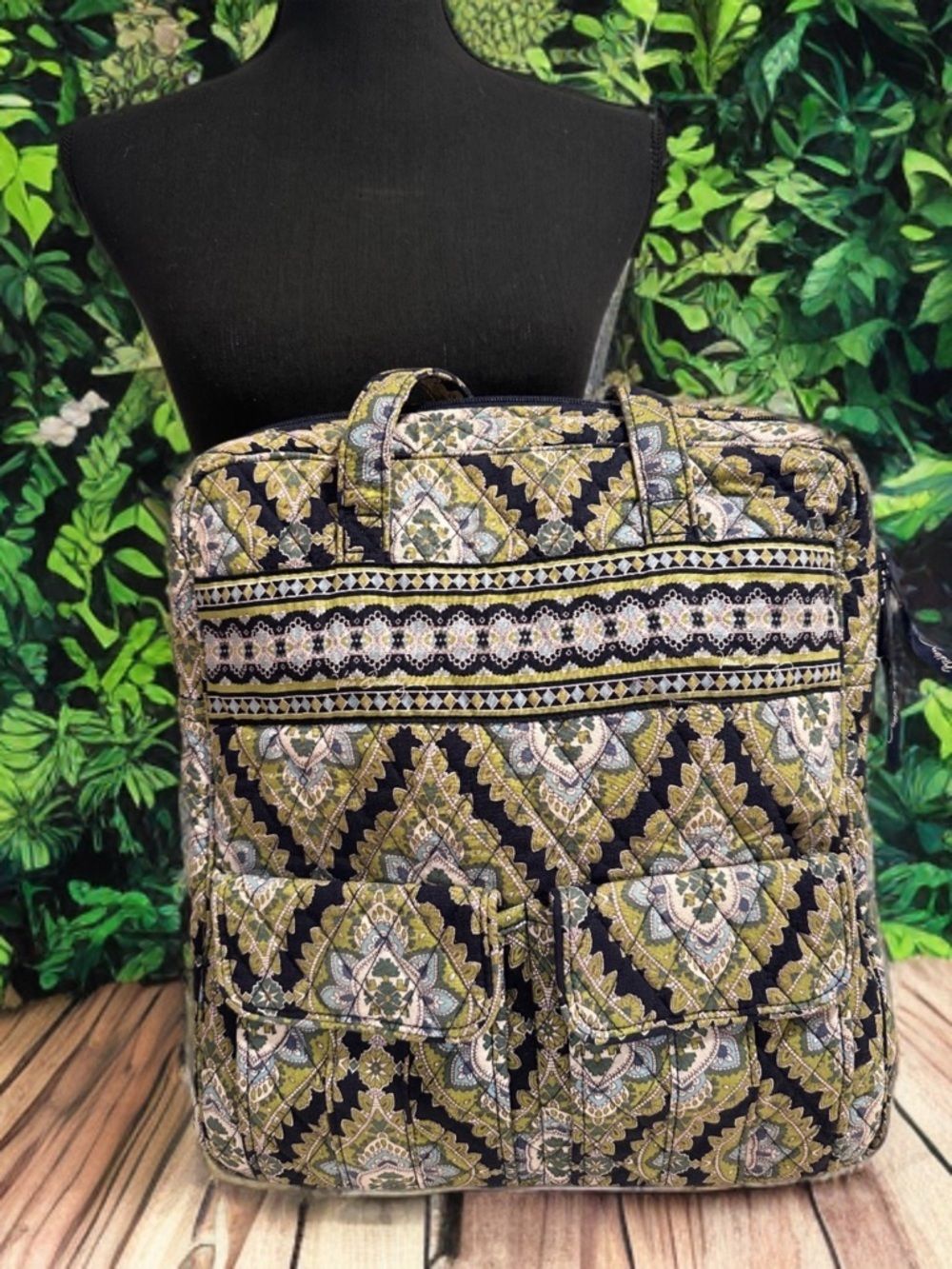 Vera Bradley Cambridge Tall ZipTote Shoulder Bag Olive Green Black Utility Cargo